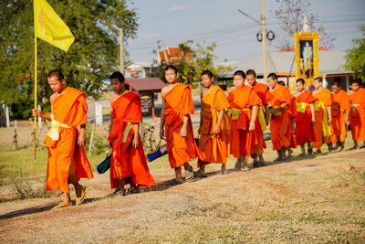 Group of people walking in temple