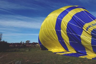 Hot air balloons against blue sky