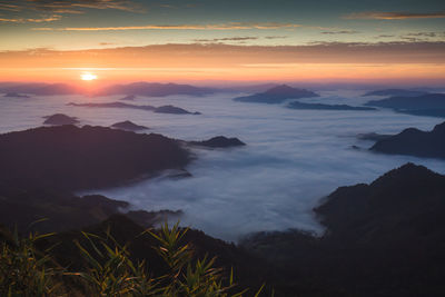 Scenic view of mountains against dramatic sky