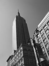 Low angle view of empire state building against clear sky