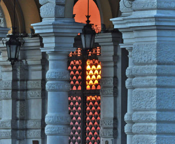 Low angle view of lantern hanging in building