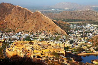 Aerial view of jaigarh fort and mountains