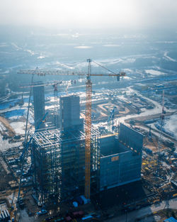 High angle view of construction site in city