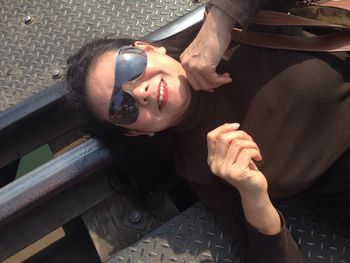 High angle view of young woman