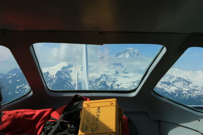 View of landscape seen through airplane window