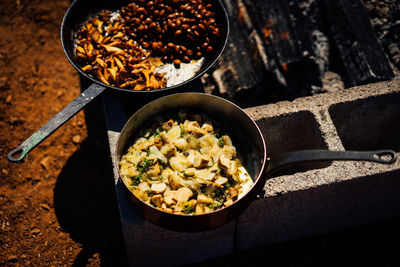 High angle view of food on table