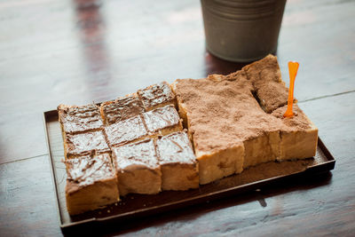 Close-up of chocolate cake on table