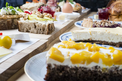 Close-up of breakfast served on table