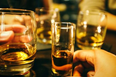 Close-up of beer glass on table