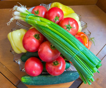 High angle view of tomatoes on table