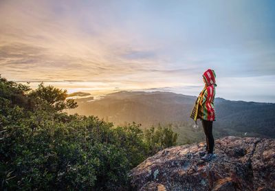 Rear view of man standing on mountain