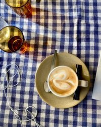 High angle view of coffee on table