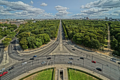 High angle view of cars on street in city