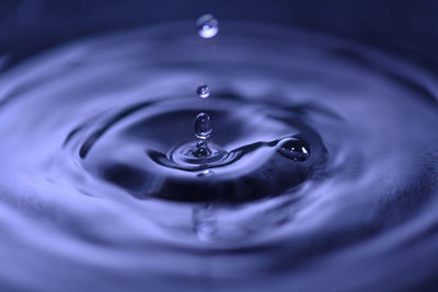 Close-up of drop falling on water