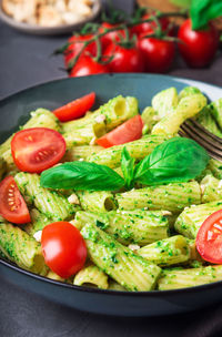 High angle view of salad in plate on table