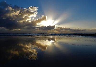 Scenic view of sea against sky at sunset