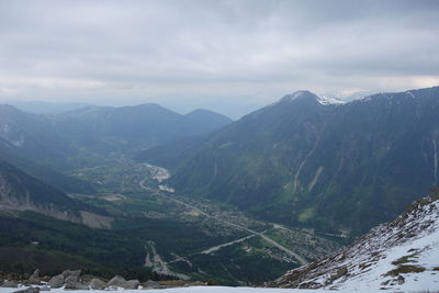 Scenic view of snowcapped mountains against sky