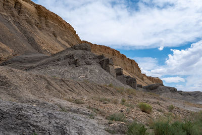 Barren utah landscape of grey and yellow hillside