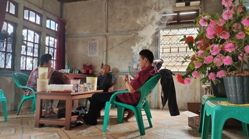 People sitting on table in restaurant