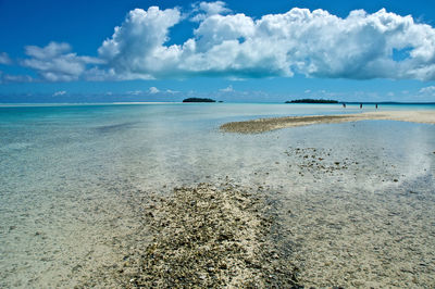 Scenic view of sea against blue sky