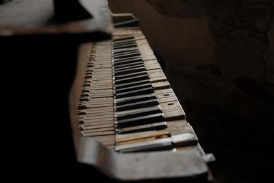 High angle view of piano keys