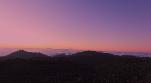 Scenic view of silhouette mountains against sky during sunset