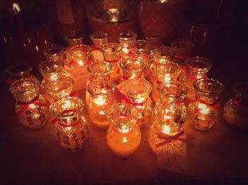 Close-up of candles on table