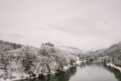 Scenic view of lake against sky during winter