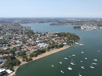 High angle view of city at seaside