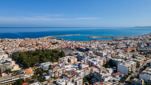 High angle view of city at seaside