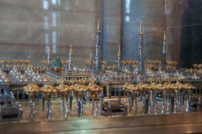 Close-up of glass table at restaurant