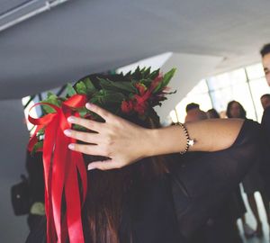 Close-up of woman holding bouquet