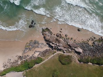 High angle view of rocks on beach