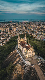 High angle view of buildings in city