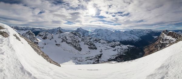 Panoramic view of mountains against sky