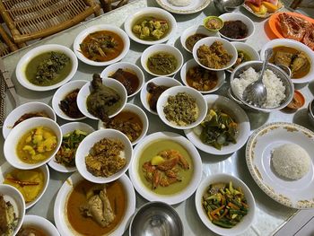 High angle view of food on table