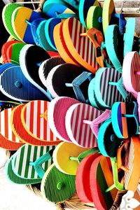 Full frame shot of multi colored umbrellas for sale in market