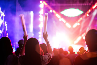 Rear view of people enjoying at music concert