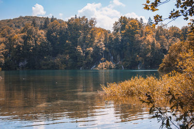 Scenic view of lake against sky during autumn