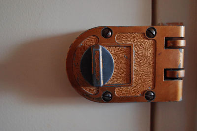 Close-up of metallic lock on door