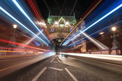 Light trails on road at night