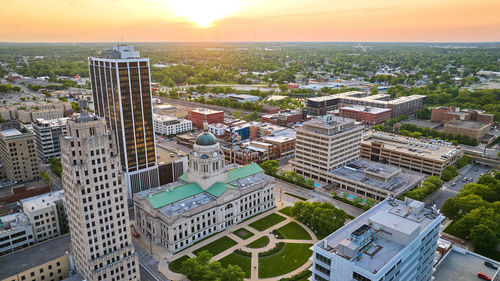 High angle view of buildings in city