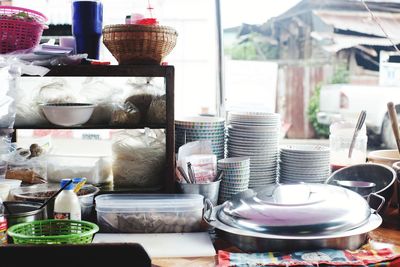 Stack of jar on table