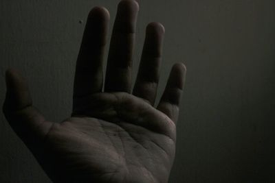 Close-up of hand touching shadow