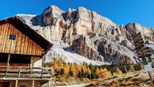 Low angle view of snowcapped mountains against clear sky