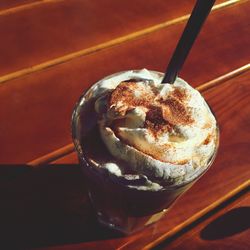 High angle view of ice cream on table