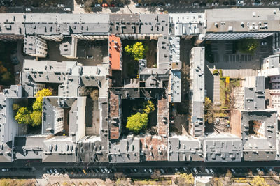 Unusual course of warsaw. courtyards-wells view from a drone