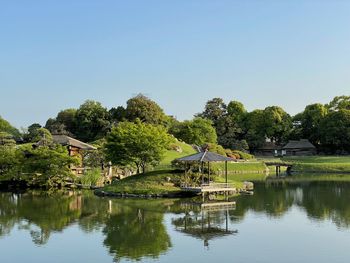 Scenic view of lake against clear sky