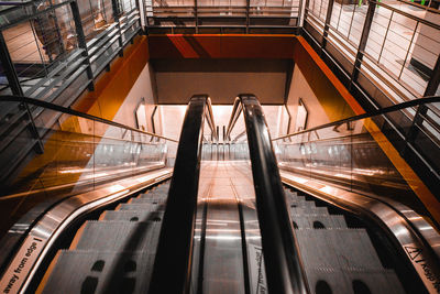 High angle view of escalator