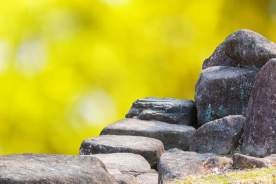 Close-up of stone stack on rock